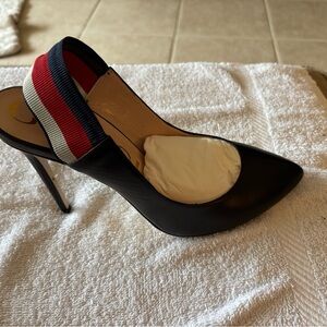 Gucci Black Heels with Red and White Stripes